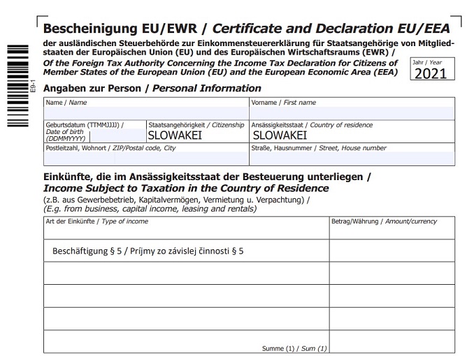 Formulář EU EWR E9 Rakousko